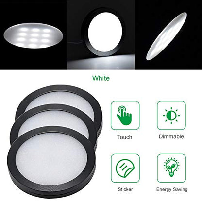 AIBOO Under Cabinet LED Black Cover Puck Lighting Kit with Touch Dimmer Switch for Kitchen Cupboard Closet Lighting (3 Lights,Daylight White) - color: Daylight White, size: 3 lights