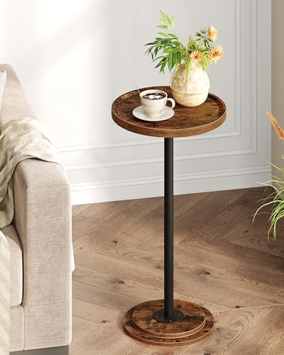 CHOEZON Drink Table, Small Round Side Table for Small Spaces, Pedestal Martini Side Table, for Living Room, Bedroom, Rustic Brown and Black TBZ30BF - color: Rustic Brown + Black