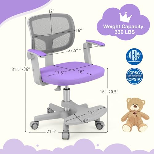 HONEY JOY Kids Desk Chair, Children Study Chair with Adjustable Height/Armrest/Footrest, Swivel Rolling Mesh Task Student Chair, Kids Computer Chair for Teens Girls Boys, Home, School, Office (Purple) - color: Purple