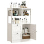 GRUSIGN Bathroom Storage Cabinet with Door and Drawers, Small Freestanding Bathroom Cabinet Organizer, Farmhouse Wooden Cupboard with Adjustable Shelves for Kitchen, Living Room, White - size: 34"H with Drawers
