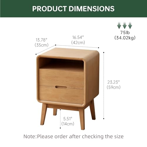 Solid Wood Nightstand Set of 2, Mid Century Modern Nightstand with Drawers, Natural Wood Nightstand with Storage, Wooden Night Stand, Small Nightstands, Bedside Table for Bedroom(23.23" H) - color: Natural Oak, style: 2 Drawer & Open Storage-2
