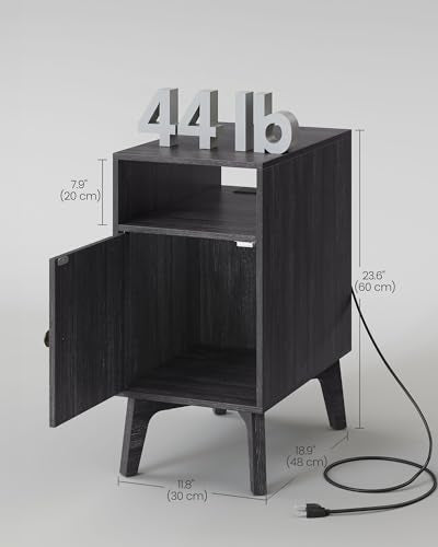VASAGLE MAEZO Collection - End Table with Charging Station, Narrow Side Table, Nightstand with Tapered Legs, Curved Transitions, for Small Spaces, Bedroom, Charcoal Gray ULET329B101S - color: Charcoal Gray