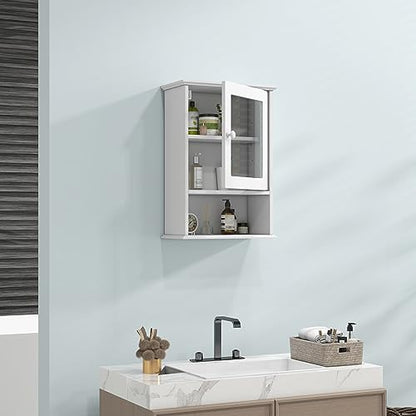 Tangkula Bathroom Cabinet, Wall Mounted Storage Organizer W/Door and Open Shelf, Hanging Medicine Cabinet, White
