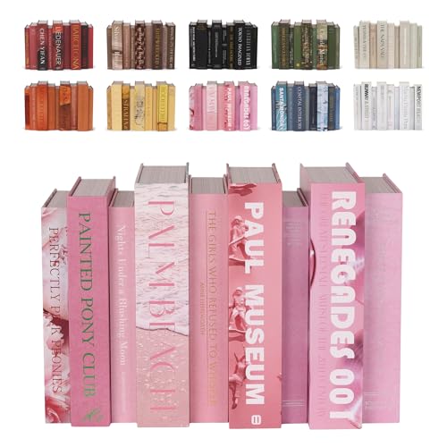Pink Faux Books Set of 9 - Secret Compartment Fake Books Ideal for Coffee Table, Home Staging, Interior Design & Fashion Books, Beach House, Library Decor, Palm Beach Accessories - color: Pink