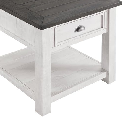 Martin Svensson Home Monterey Solid Wood End Table White with Grey Top | Farmhouse Rustic, Coastal Side Table, Drawer and Storage Shelf - color: White and Grey