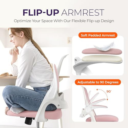 NEO CHAIR Office Desk Gaming Ergonomic Computer Chair with Lumbar Back Support Adjustable Height Swivel Rolling Wheels Flip-up Arms Mesh Chair for Home Vanity (Pink) - color: Pink