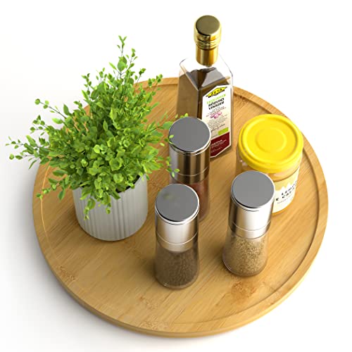 Lazy Susan Organizer Homerays 12 Inch Non-Skid Bamboo Lazy Susan for Kitchen Rotating Spice Rack for Kitchen Cabinet, Wood Turntable for Kitchen Countertop Organizer - size: 12" - Bamboo