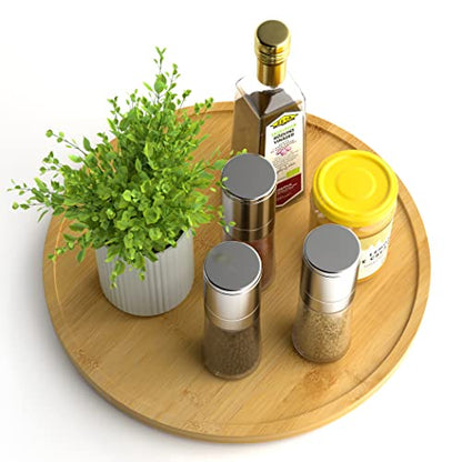 Lazy Susan Organizer Homerays 12 Inch Non-Skid Bamboo Lazy Susan for Kitchen Rotating Spice Rack for Kitchen Cabinet, Wood Turntable for Kitchen Countertop Organizer - size: 12" - Bamboo