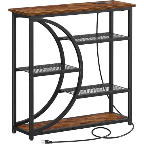 Snughome Entryway Table, Console Table with Charging Station, Industrial Narrow Sofa Table with 5 Tier Storage Shelves, Entrance Table for Hallway, Behind The Couch, Living Room, Foyer - color: Rustic Brown, size: 29.5"W - With Power Outlet