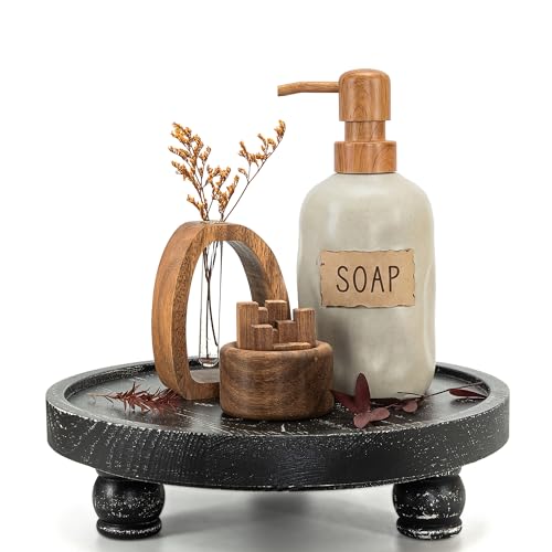 EOSAHR Pine Wood Farmhouse Display Risers for Kitchen Counter - Decorative Riser for Decor with Elevated Design - Rustic Style Wood Pedestal Stand for Bathroom Sink Organizer (Old Black) - color: Old Black