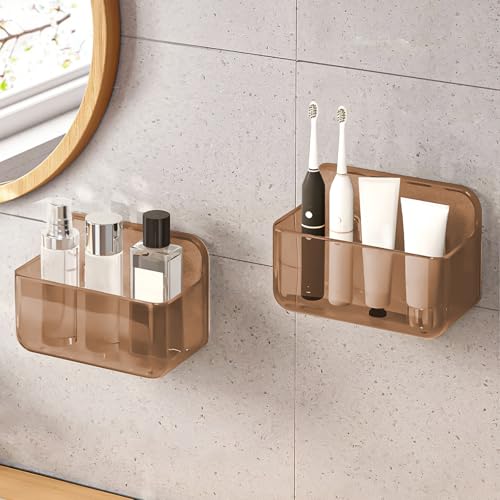 CGBE 2-Pack Cabinet Door Organizer, Self Adhesive Bathroom Shelves, Amber | Acrylic Shower Caddy, Wall Mounted Storage, No Drilling, Automatic Draining, For Cabinet Door and Shower Wall - color: Amber