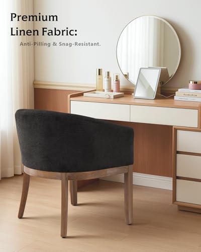 Barrel Dining Chair with Arms Set of 2, Upholstered Linen Armchair, Curved Back Mid-Century Accent Chair with Solid Wood Legs, Kitchen Dining Room, Breakfast Nook,Home Office,Black - color: Black