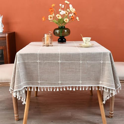Plaid Farmhouse Tablecloth Checkered Cotton Linen Heavy Weight Table Covers Square 70x70 Inch - color: Coffee, size: 70" x 70" (Square)
