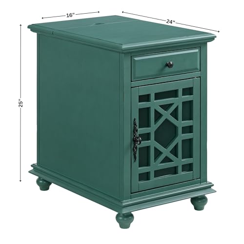 Martin Svensson Home Elegant Chairside End Table with Power — 24″W x 16″D x 25″H, Antique Teal-Green — Transitional Painted Accent Table with Flip-Top USB Charging, Drawer & Cabinet Storage - color: Antique Teal-green
