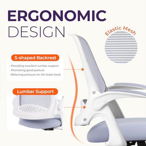 NEO CHAIR Office Desk Gaming Ergonomic Computer Chair with Lumbar Back Support Adjustable Height Swivel Rolling Wheels Flip-up Arms Mesh Chair for Home Vanity (Purple) - color: Purple