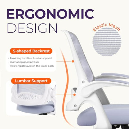 NEO CHAIR Office Desk Gaming Ergonomic Computer Chair with Lumbar Back Support Adjustable Height Swivel Rolling Wheels Flip-up Arms Mesh Chair for Home Vanity (Purple) - color: Purple