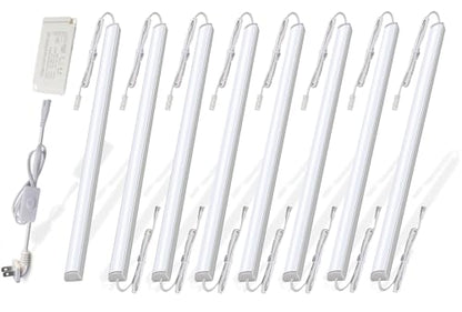 Cefrank V-Shape Under Cabinet LED Lights, 1600LM 8-bar 12in Linkable 6000K | Plug in or Hardwired frosted diffuser 16W aluminum and PC housing kitchen shelf closet display shelf light kit - color: White