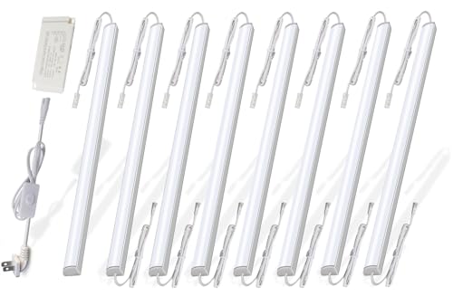 Cefrank V-Shape Under Cabinet LED Lights, 1600LM 8-bar 12in Linkable 6000K | Plug in or Hardwired frosted diffuser 16W aluminum and PC housing kitchen shelf closet display shelf light kit - color: White