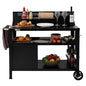 Royal Gourmet PC4401B 3-Tier Dining Cart with Wind Guard, Sturdy Structure and Ample Storage Shelves, for Indoor & Outdoor use，with Bottle Opener, Hooks, Wine Rack, Multifunctional Side Handle, Black | with Bottle Opener, Hooks, Wine Rack, Multifunctional