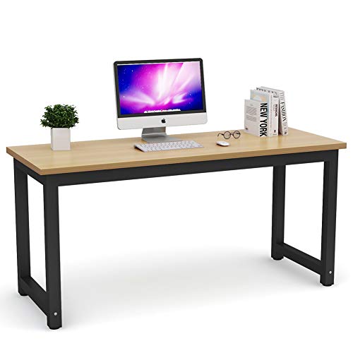 Tribesigns Computer Desk, Large Office Desk Computer Table Study Writing Desk for Home Office, Walnut + Black Leg, 63 X 23.6 inch - color: Walnut + Black Leg, size: 63*23.6 inch