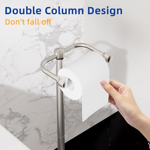 RUACQ Bathroom Toilet Paper Holder Stand, Brushed Nickel | Dual-Post Pivoting Free Standing Toilet Roll Holder with Weighted Base, Anti-drop Design 304 Stainless Steel Tissue Stand - color: Brushed Nickel, size: Free Standing