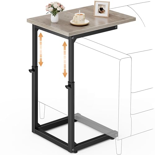 Vagusicc C-Shaped End Table, 33" Tall C Table Adjustable Height Side Table, Small Couch Table with Metal Frame, Slide Under Sofa TV Tray for Living Room, Bedroom, Bedside, Small Spaces, Gray - color: Greige, style: Ordinary