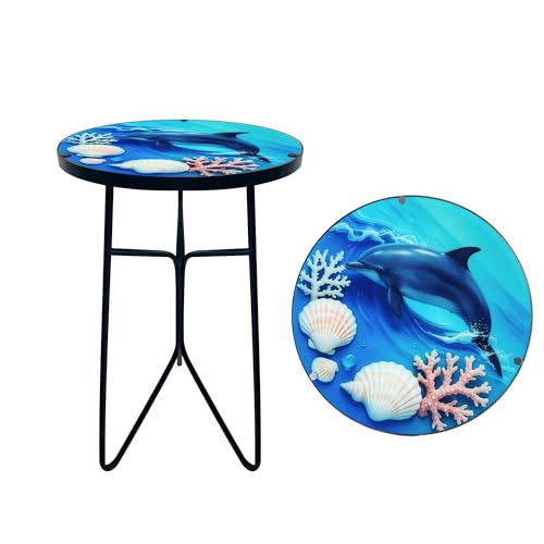 12 Inch Folding Outdoor Side Tea Table, Dolphin Shell Coral Small Accent Tables, Plant Tables Indoor, Garden or Living Room Decor Afternoon Tea Dinner Table, Simple Assembly Cast Iron Plant Stand - color: Shell Coral