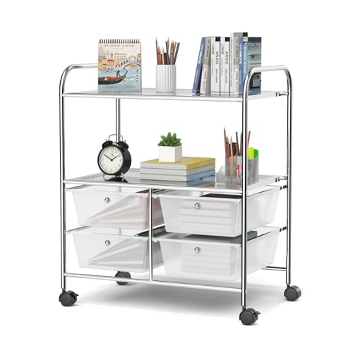 Moccha Rolling Storage Cart with 4 Drawers - Storage Drawers Organizer with wheels for Craft Art Supply Paper Salon, Scrapbook Paper Tools, Movable Utility Cart for Classroom School Studio, Clear - color: Clear, style: 4 Drawers