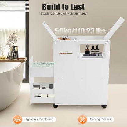 PERFERATE Slim Bathroom Storage Cabinet with Toilet Paper Holder - Narrow Slide Out Drawers Rolling Cart Organizer for Small Space for Bathroom Small Space, Toilet Corner Storage