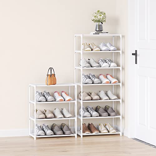 4-Tier Small Shoe Rack Space Saving Shoe Shelf Storage Organizer for Entryway Hallway Closet Bathroom Garage,Stackable Shoe Stand(White) - size: 4-White(17.5W")