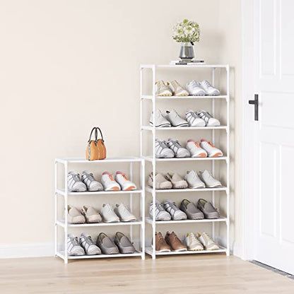 4-Tier Small Shoe Rack Space Saving Shoe Shelf Storage Organizer for Entryway Hallway Closet Bathroom Garage,Stackable Shoe Stand(White) - size: 4-White(17.5W")