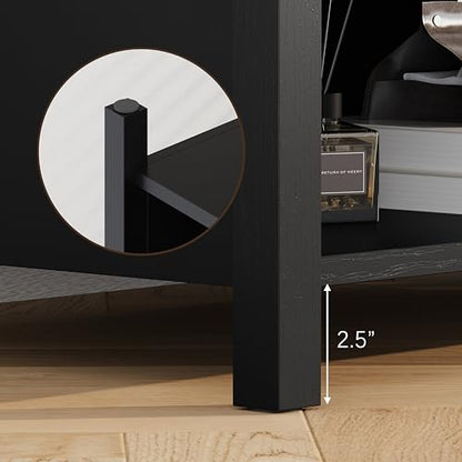 End Table with Drawer and 2 Tier Shelves, Wood Sofa Side Table for Living Room, Modern Nightstand Bedside Table for Bedroom, Small Console Table for Entryway, Hallway, Black - color: Black