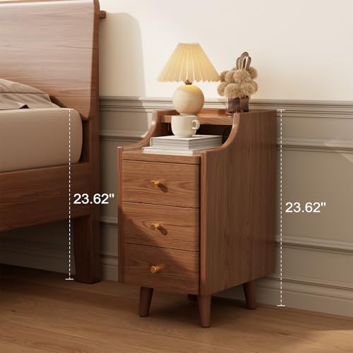 Solid Wood Narrow Nightstand with Drawers,Walnut Nightstand Wood Bedside Table Modern for Bedroom,Study,Toilet - color: Walnut, size: 15.75"D x 11.81"W x 23.62"H(3 Drawers)