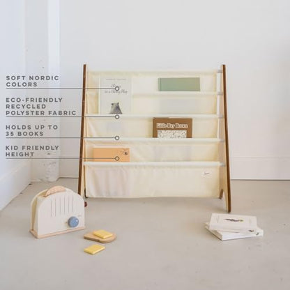 3 Sprouts Recycled Kids Bookshelf, Holds 35 Books, 4-Tier, Cream | Space-saving bookshelf, Children's room, Toddler bookcase organizer, Ages 3+, Book/toy storage, Front-facing, Covers visible - color: Solid Cream