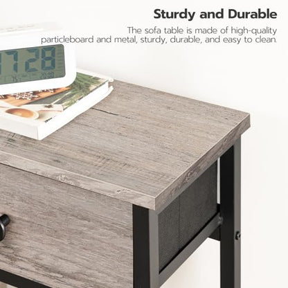 HOOBRO 29.5" Narrow Console Table with 2 Fabric Drawers, Small Entryway Table with 2-Tier Storage Shelves, Sofa Table, Behind Couch Table, for Living Room, Hallway, Greige and Black BG71XG01 - color: Greige and Black
