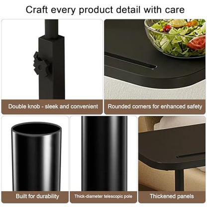 Adjustable Height TV Tray Table with Wheels, C Shaped End Side Table & Phone Tablet Slot, Swivel Snack Stand for Couch, Sofa, Bed,Living Room, Laptop Use in Small Spaces (Black) - color: Black