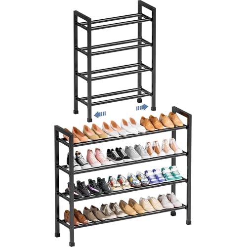 Mavivegue Expandable Shoe Rack, 4-Tier 19"-43.3" Adjustable Shoe Rack for Closet,Hall Entryway,Front Door,Garage, Sturdy Steel Space-Saving Rack, Black - color: Black, size: 4 Tier