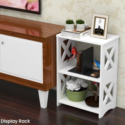 3-Tiers Narrow Side Table, Slim Nightstand Bedside Table, Small Bookshelf | Modern End Table for Small Spaces, Living Room, Bedroom, Bathroom and Office.