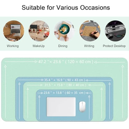 Bleswin Multifunctional Large Desk Mat, Double Sided Computer Desk pad, Extended Mouse Mat, Office Desk Protector with Waterproof PU Leather, 35.4''×16.9'', Office Home Writing Pad (Lake Green+Blue) - color: Lake Green+blue, size: 35.4'' × 16.9''
