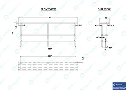 Stainless Steel Work Table with 2 Shelves | Metal Utility Table | Commercial & Residential NSF Utility (Stainless Steel Table with 2 Shelves, 84" Long x 14" Deep) - size: 84" Long x 14" Deep