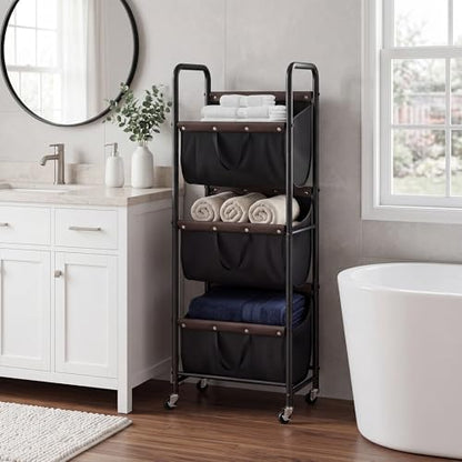 GRANNY SAYS 3 Tiered Laundry Sorter, Narrow Hamper Cart with Wheels, Black - color: Black