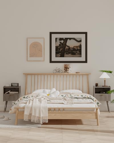 Veegle Nightstand,Modern Bedside Table with Storage Drawer and Open Wood Shelf, Accent Night Stand with Solid Wood Legs for Living Room, Bedroom and Small Spaces,Easy Assembly (Grey Oak) - color: Grey Oak