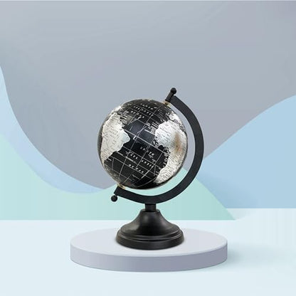 5" World Globe With Sturdy Metal Stand (NOT PLASTIC!) - Desktop Globes For Home Desk Table Office Decor - Book Shelf Decor Globe - 5 Inch - Metallic Black
