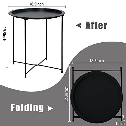 Garden 4 you End Table Metal Side Table Black Round Folding Tray Cyan Sofa Small Accent Fold-able Table, Round End Table Tray, Next to Sofa Table, Snack Table for Living Room and Bed Room - color: Black