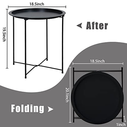 Garden 4 you End Table Metal Side Table Black Round Folding Tray Cyan Sofa Small Accent Fold-able Table, Round End Table Tray, Next to Sofa Table, Snack Table for Living Room and Bed Room - color: Black