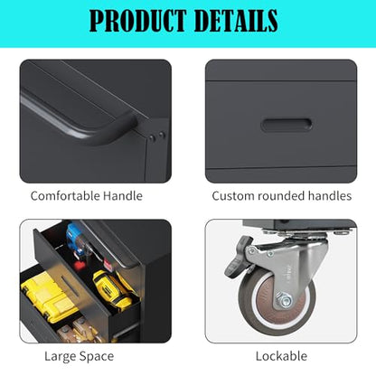 Mobile Tool Storage Cabinet with Wheels,Heavy Duty Rolling Tool Cabinets for Garage,Metal Storage Cabinets with 3 Drawer,Assembly Required - color: Black, style: 3 drawer with wheels