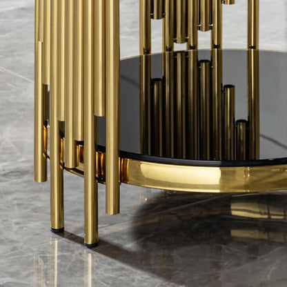 Magipa17.72 Round Sofa Side Table, End Table with 2-Tier Black Tempered Glass and Gold Stainless Steel Frame for Living Room, Office & Café - color: End Table Set of 1