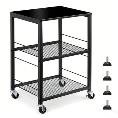 MOOACE 3 Tier End Table with Wheel, Kitchen Cart Storage Shelf, Black | Small Side Table Nightstand, Rolling Kitchen Utility Cart Table Stand for Bedroom Living Room Office Balcony - color: Black1