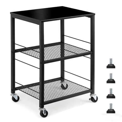 MOOACE 3 Tier End Table with Wheel, Kitchen Cart Storage Shelf, Black | Small Side Table Nightstand, Rolling Kitchen Utility Cart Table Stand for Bedroom Living Room Office Balcony - color: Black1
