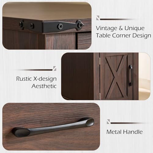 EROMMY Farmhouse End Table with Charging Station, Narrow Side Table for Living Room, Nightstand with Drawer and Storage Cabinet, Adjustable Shelf, Choco - color: Choco
